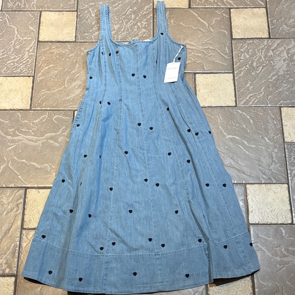Free Assembly Dresses & Skirts - New Free Assembly Blue Denim Dress with Polka Dots